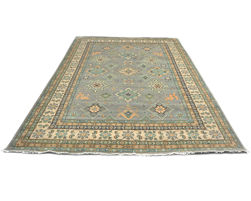 10x13 Gray Kuba Afghan Hand Knotted Wool Area Rug